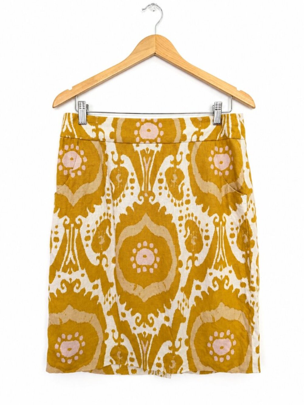 J. Crew 100% Linen Ikat Print Pencil Skirt Size 6 Geometric Preppy Boho Artsy‎